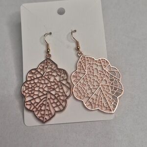 Rose Gold Leaf Filigree Drop Earrings